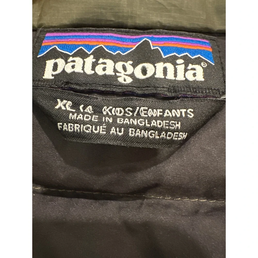 Patagonia Kids XL 14 Down Sweater Jacket Sage Green Olive Puffer Full Zip